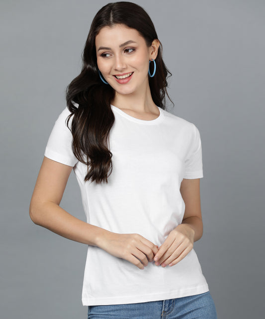 Solid Half Sleeve Women T-shirt White 1