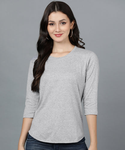 Solid 3/4 Sleeve women T-shirt Grey