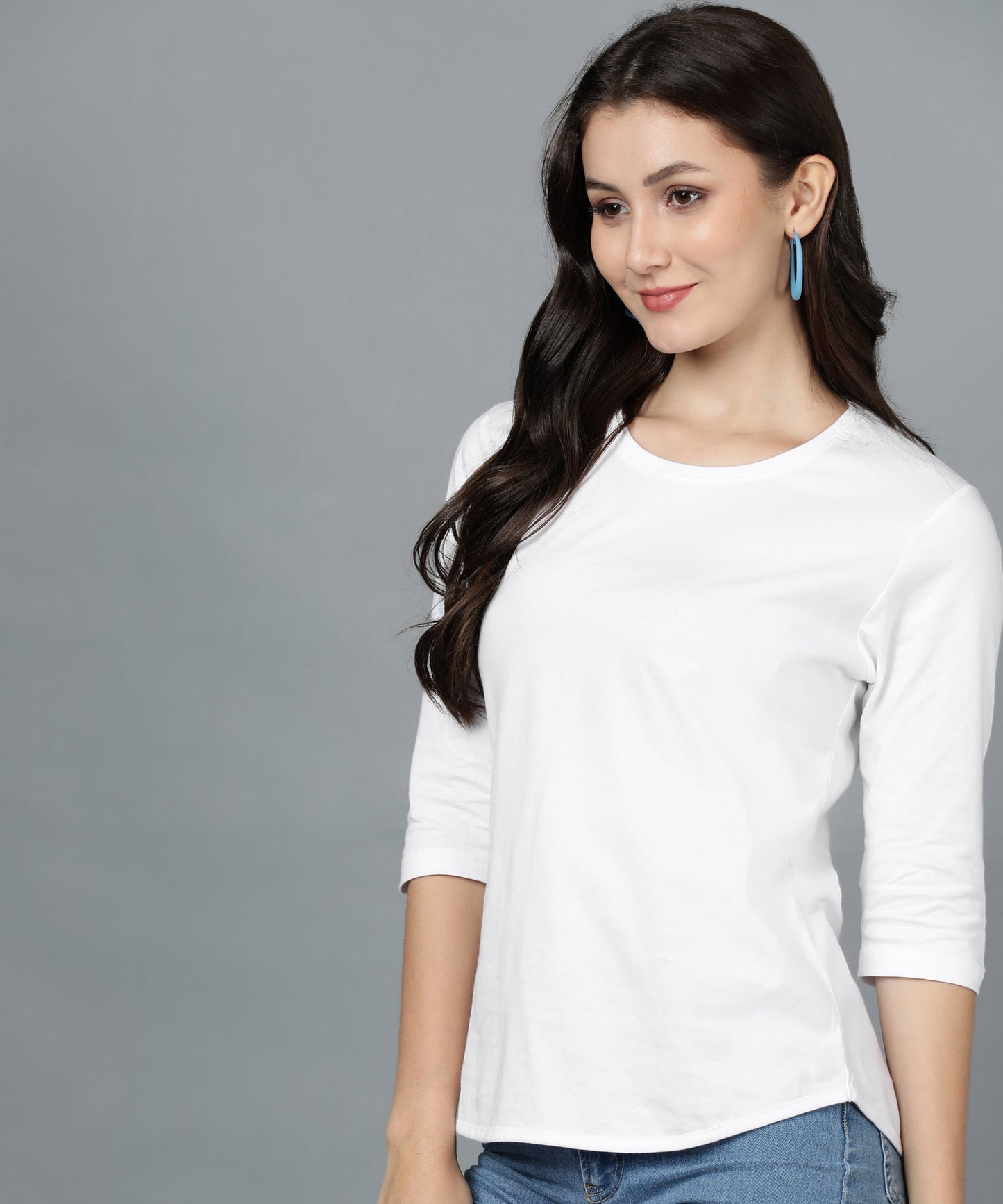 Solid 3/4 Sleeve women T-shirt White 4
