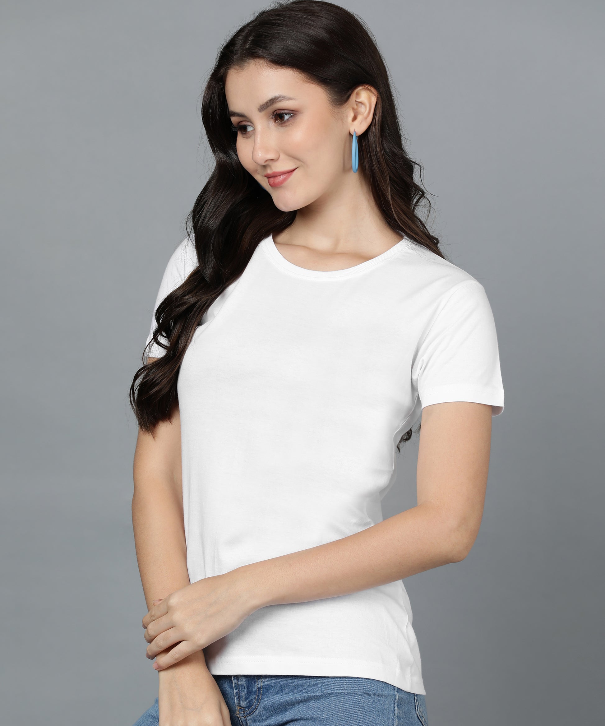 Solid Half Sleeve Women T-shirt White 2