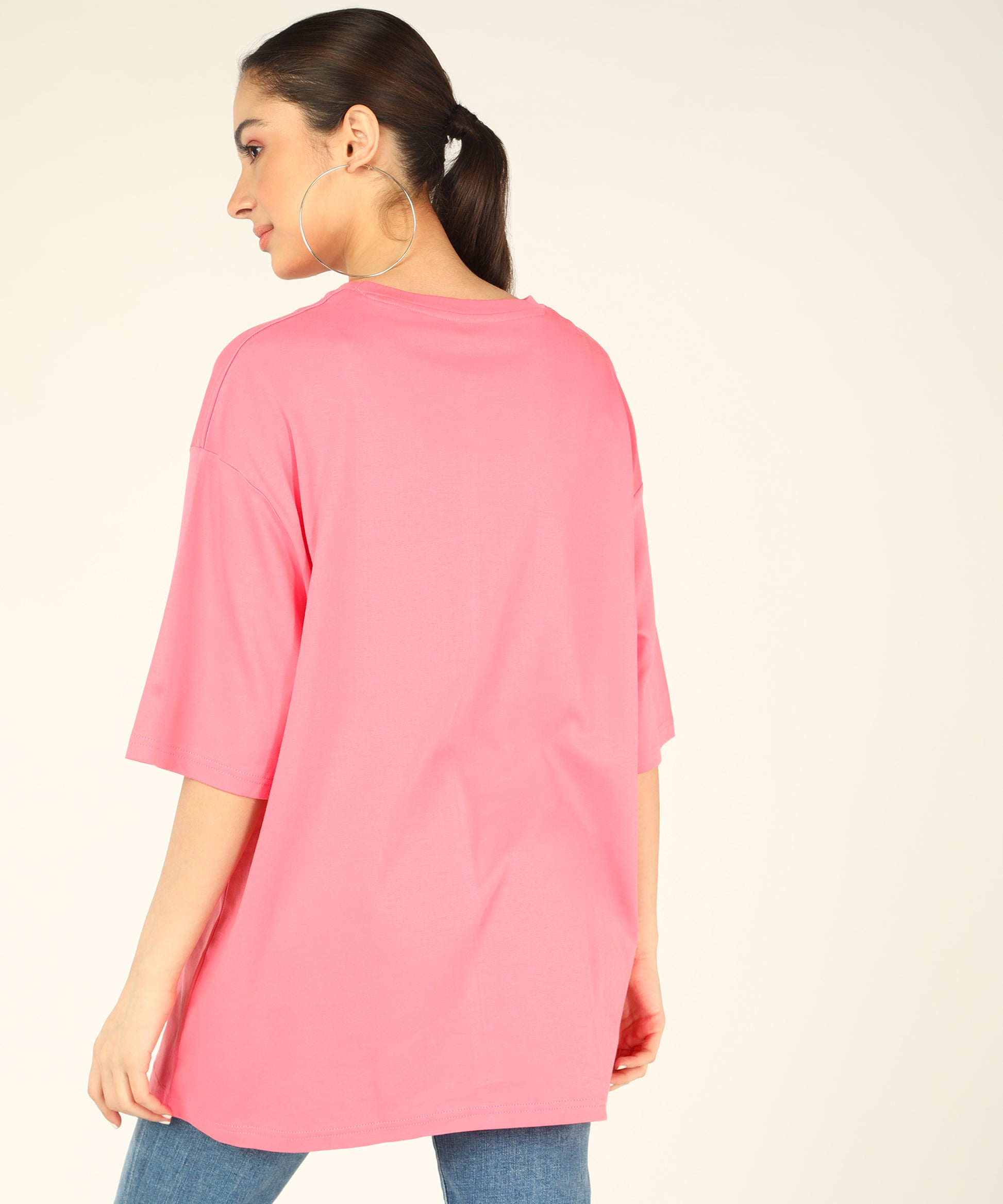 Solid Oversize Women T-shirt 240 GSM Pink 4