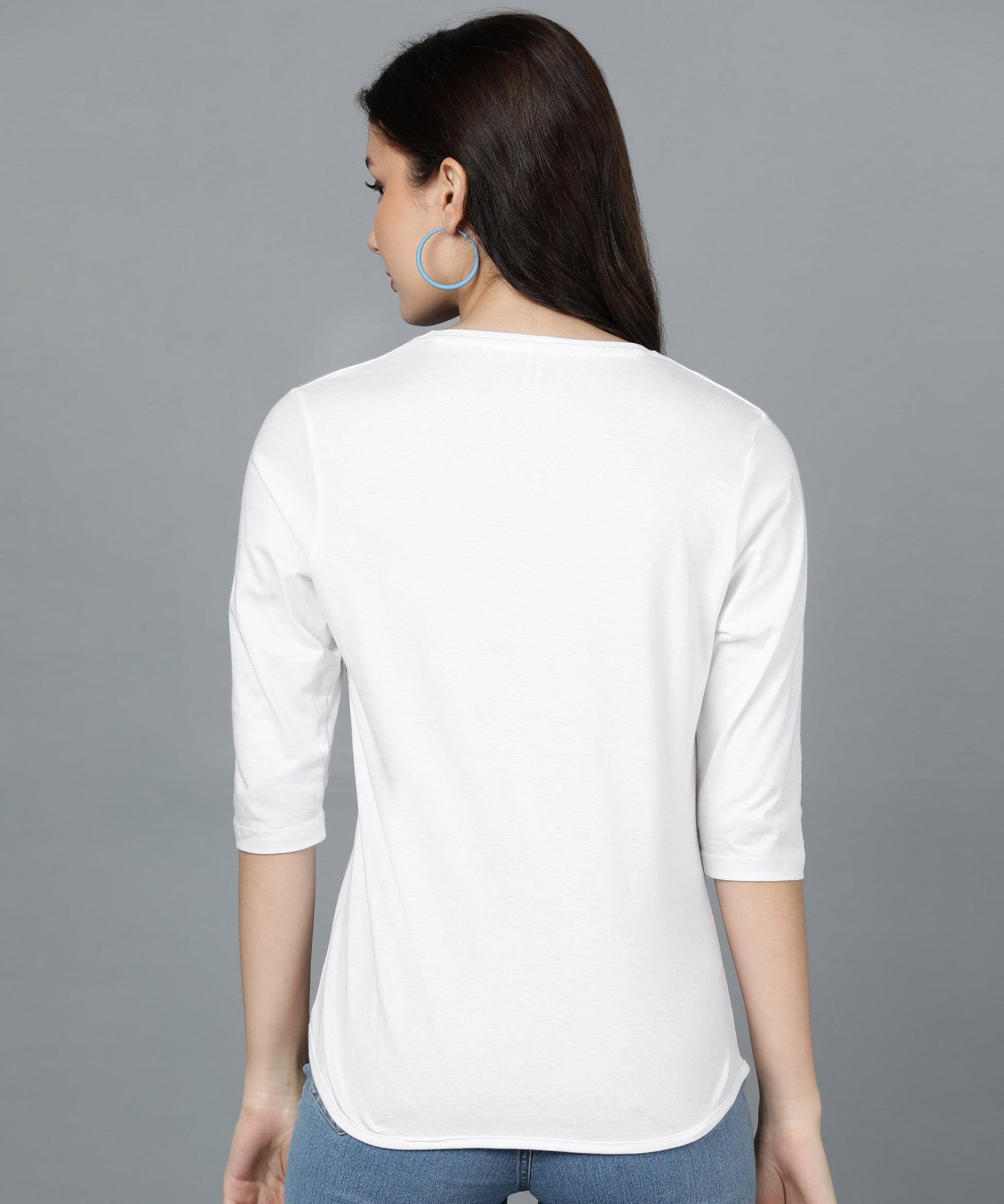 Solid 3/4 Sleeve women T-shirt White 5