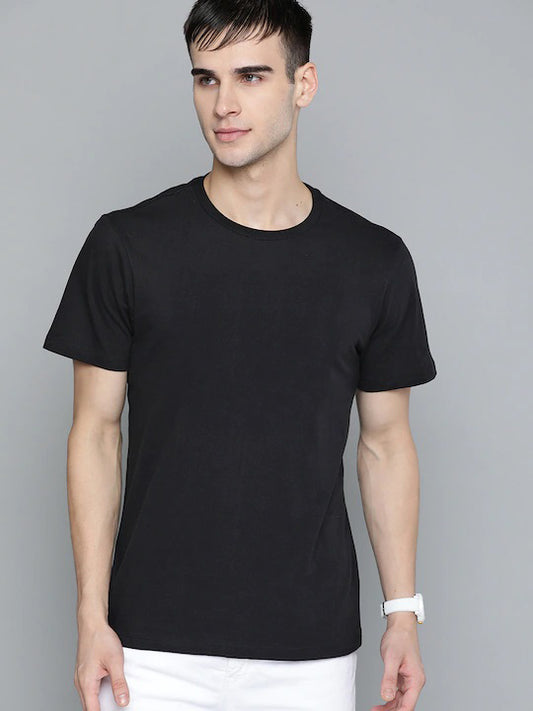Solid Half Sleeve Men T-shirt  Black