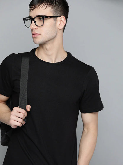 Solid Half Sleeve Men T-shirt Black 4