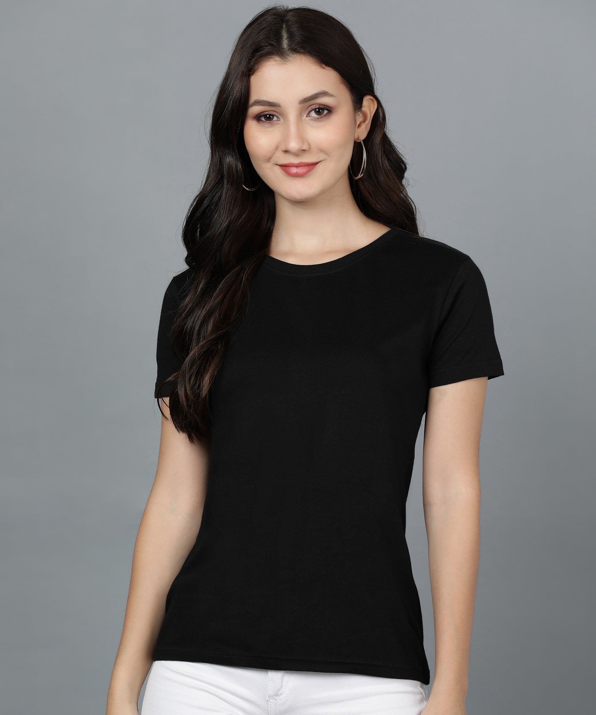 Solid Half Sleeve Women T-shirt Black