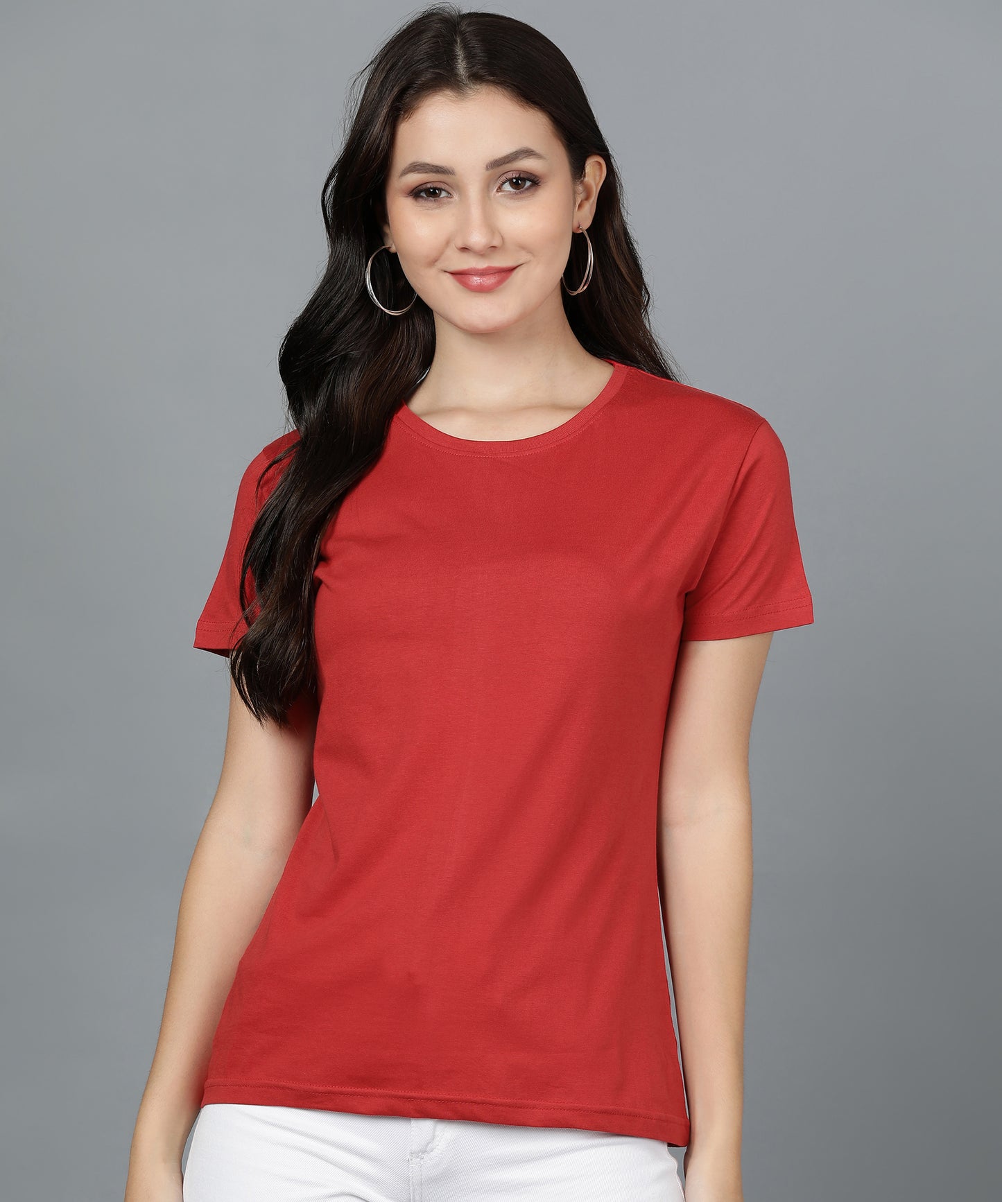 Solid Half Sleeve Women T-shirt Maroon