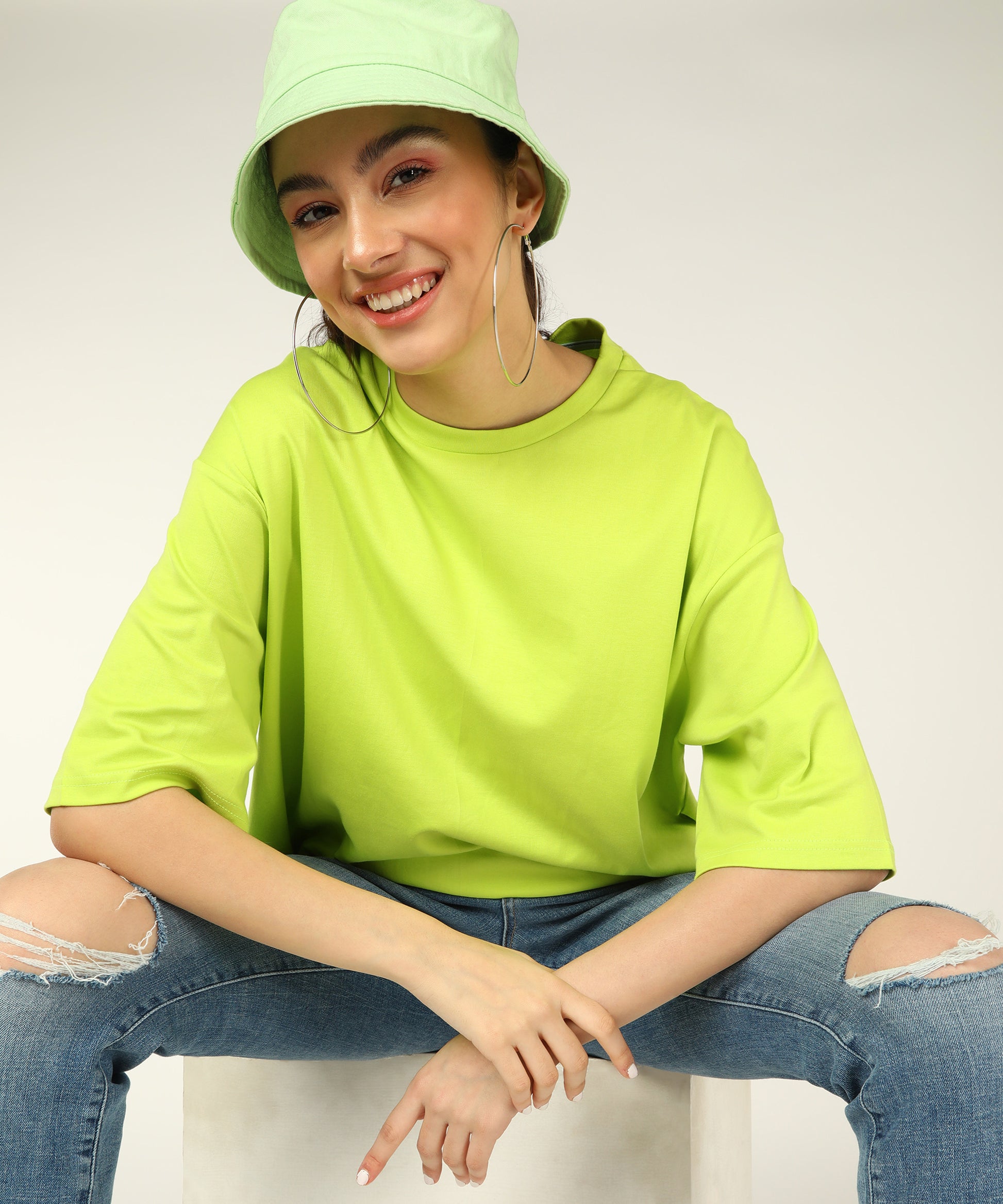 Solid Oversize Women T-shirt 240 GSM Neon Green