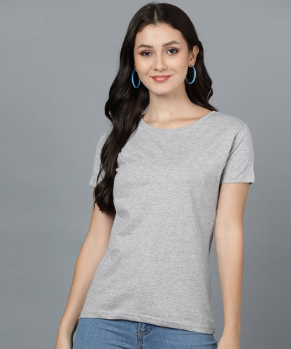 Solid Half Sleeve Women T-shirt Grey