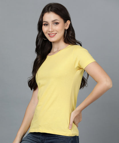 Solid Half Sleeve Women T-shirt Yellow