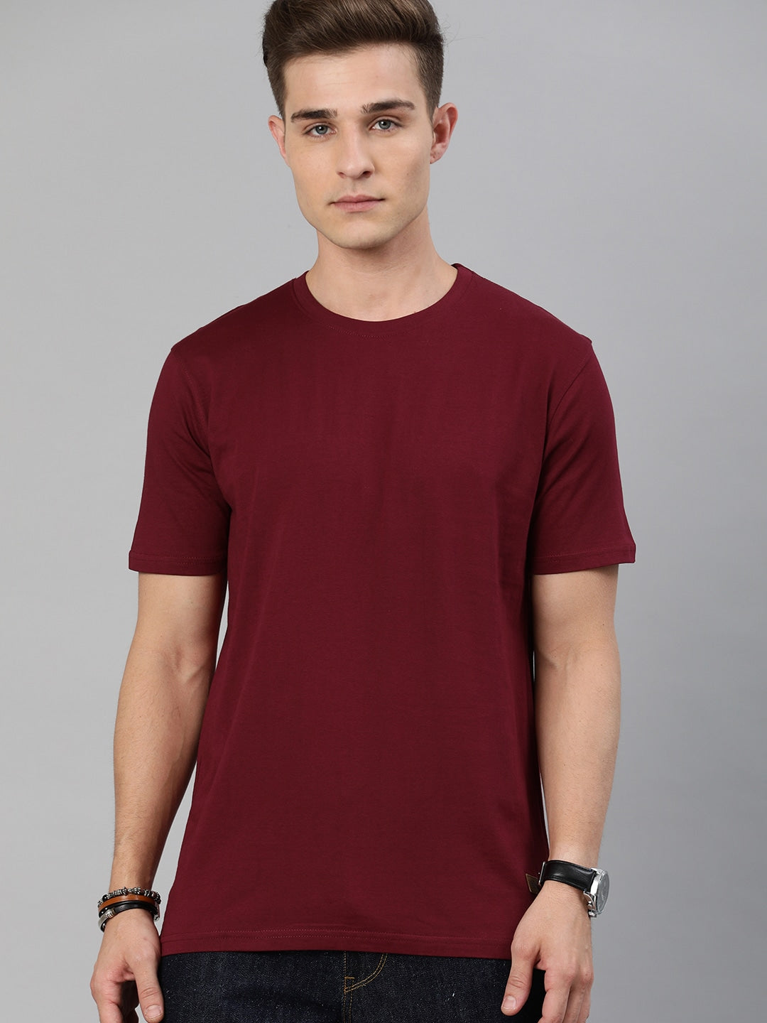 Solid Half Sleeve Men T-shirt Maroon